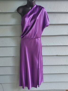 Renee C. One-Shoulder Satin Dress in Vivid Purple